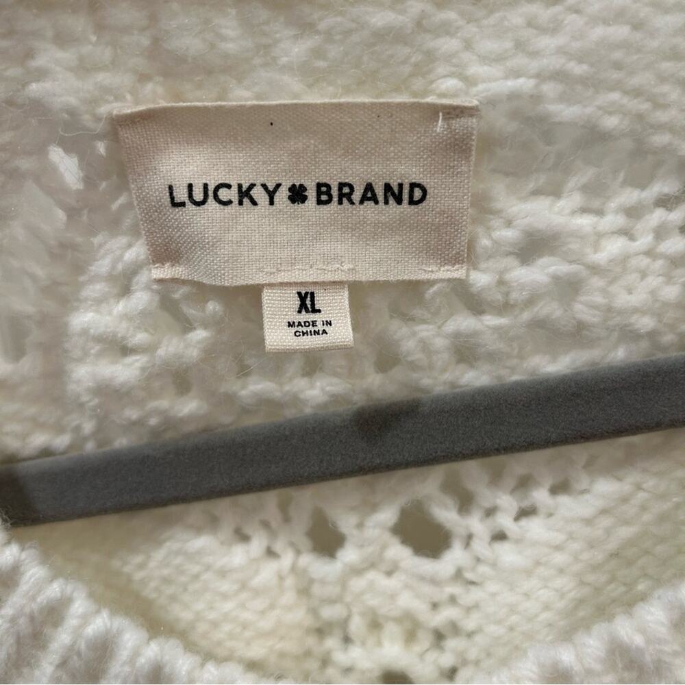 Lucky Brand Ivory Diamond Open Knit Bobble Chunky Crewneck Sweater White Sz XL - Picture 10 of 15